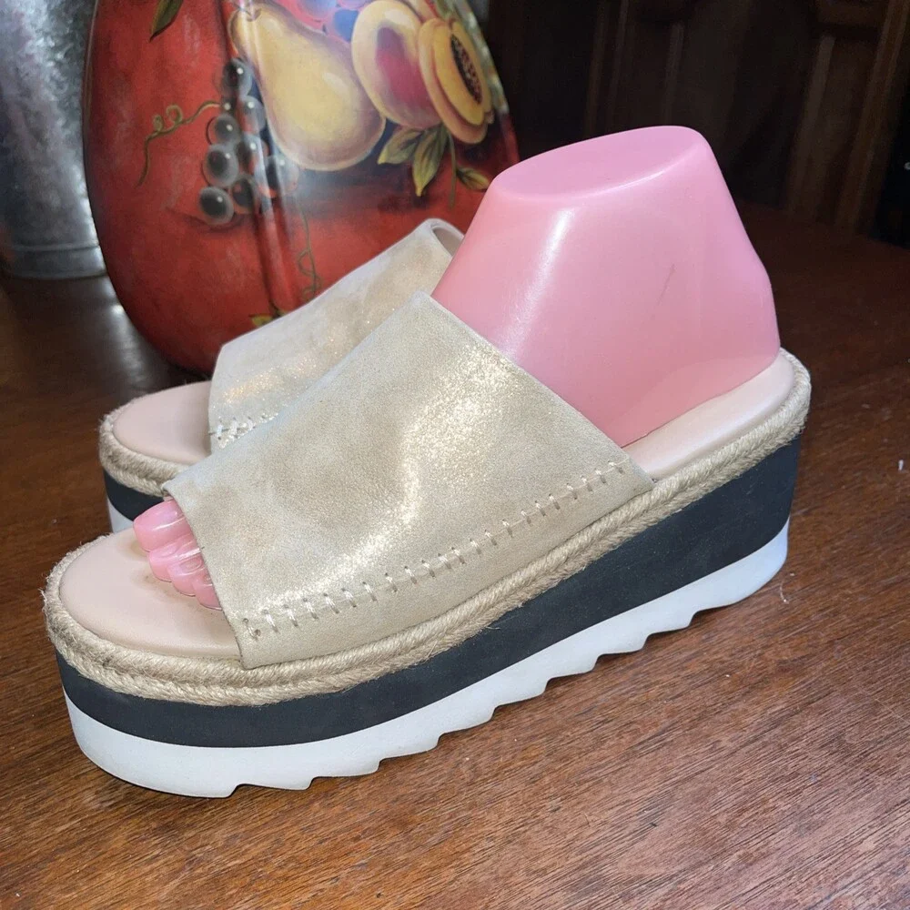 Free People Women Santorini Espadrille Platform Sandals Sz 7.5M RoseGold Leather